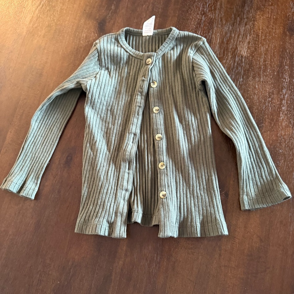 Kate Quinn Olive Ribbed Knit Top with buttons